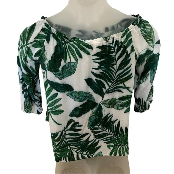 VERONICA M. Green Palm Leaves Off Shoulder Blouse Women S Small - Picture 3 of 5